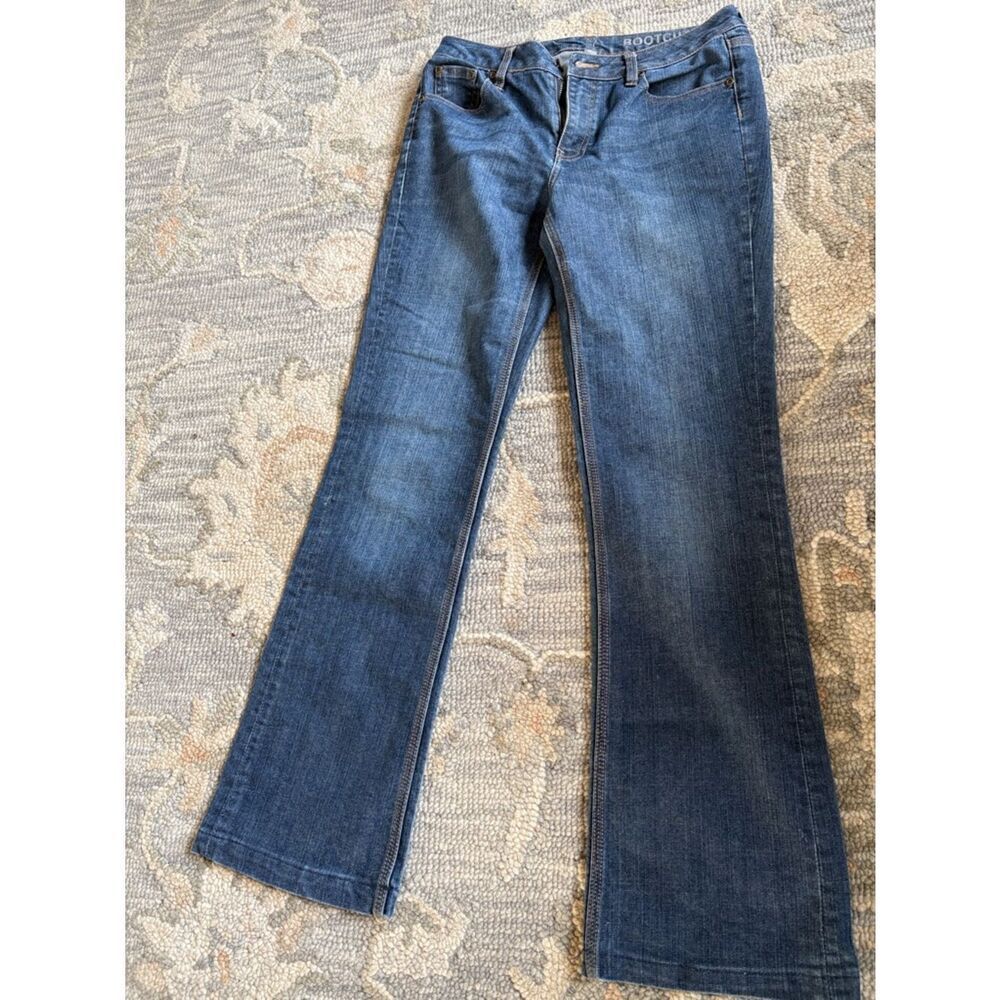 Ny & Co curvy foot low rise bootcut cotton jeans contrast stitch size 8 Tall